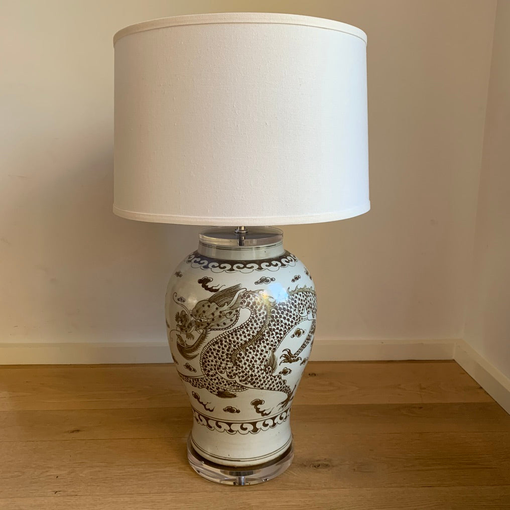 Brown & White Dragon Jar Lamp