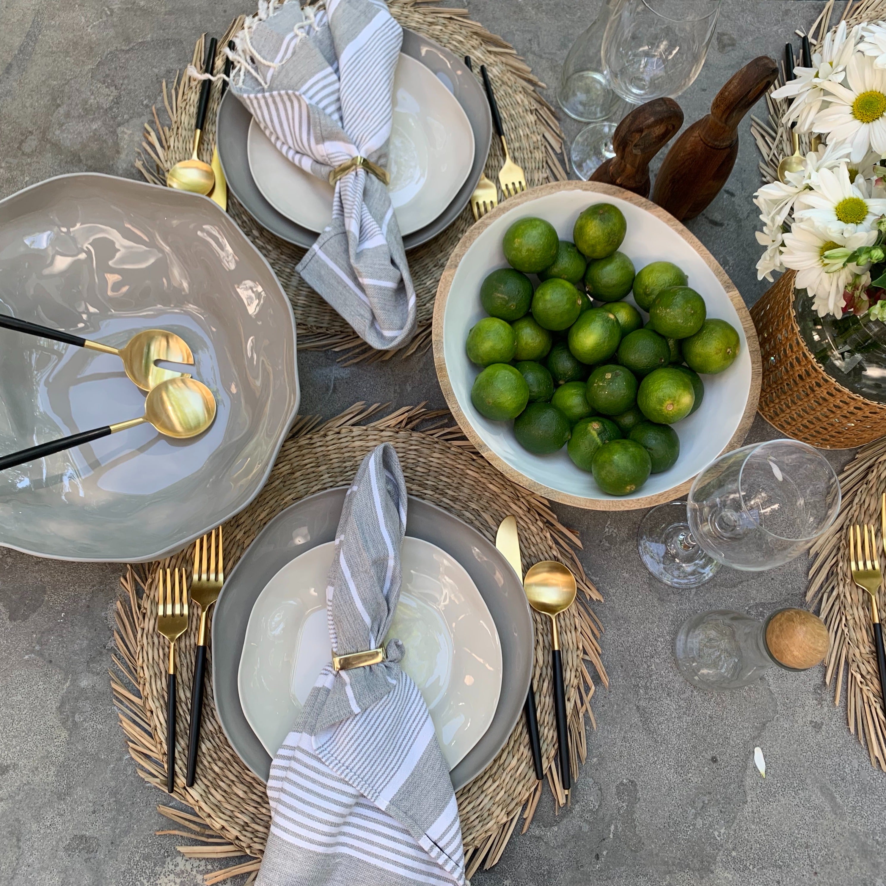 Set of 4 Brass Finish Square Napkin Ring with Leather Tie