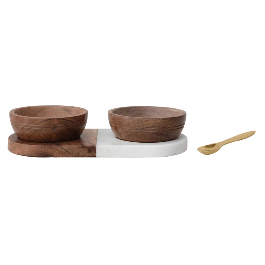 Salt & Pepper Acacia Wood & Marble Tray