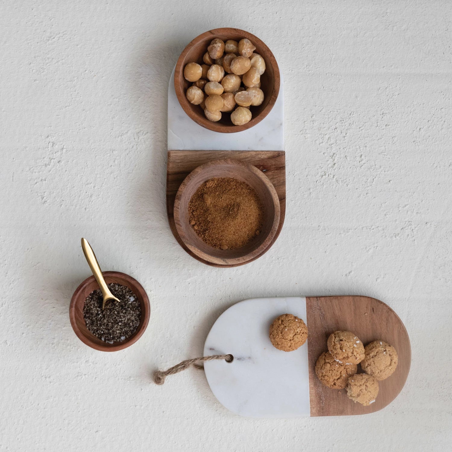 Salt & Pepper Acacia Wood & Marble Tray