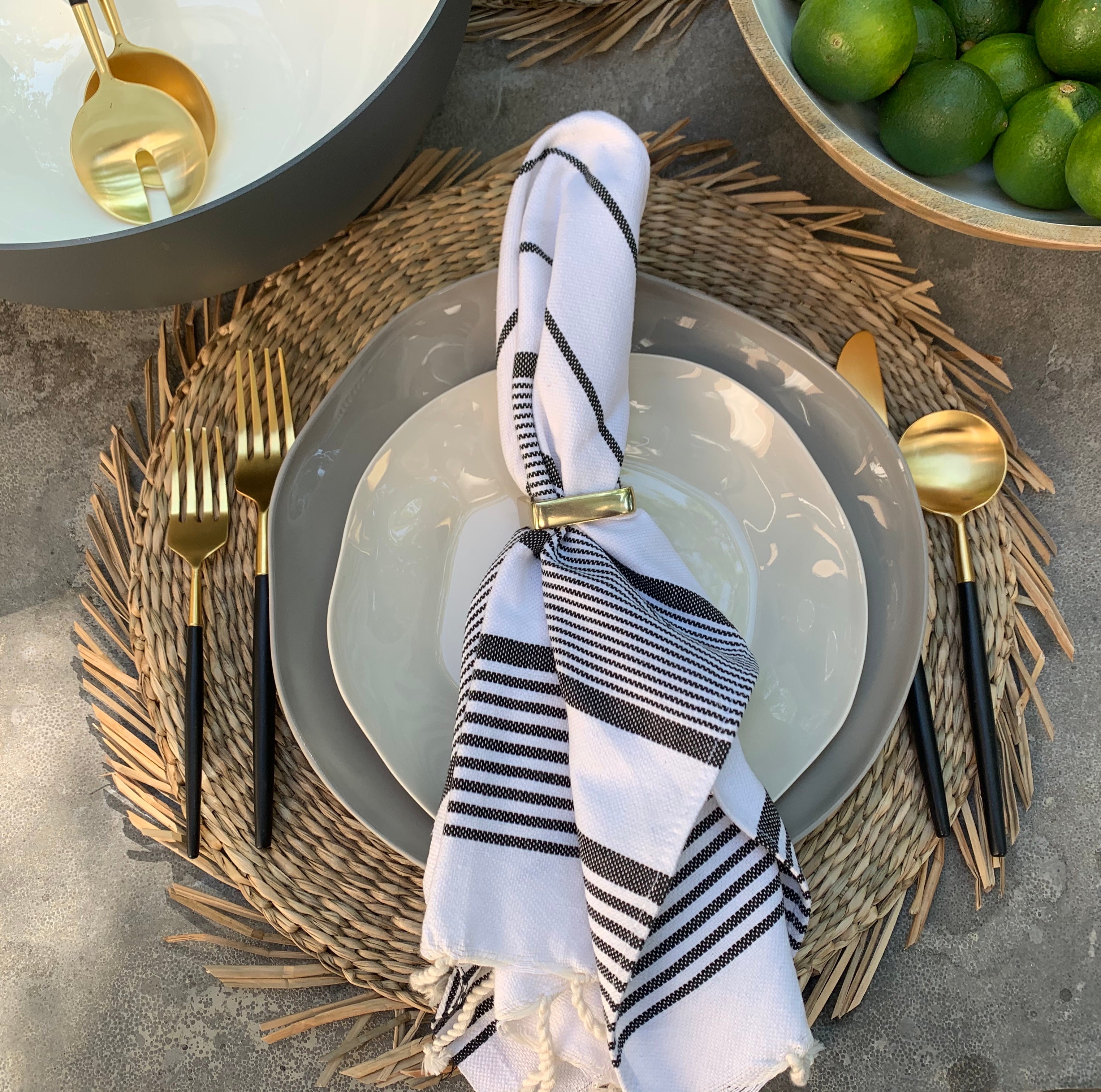 Set of 4 Brass Finish Square Napkin Ring with Leather Tie