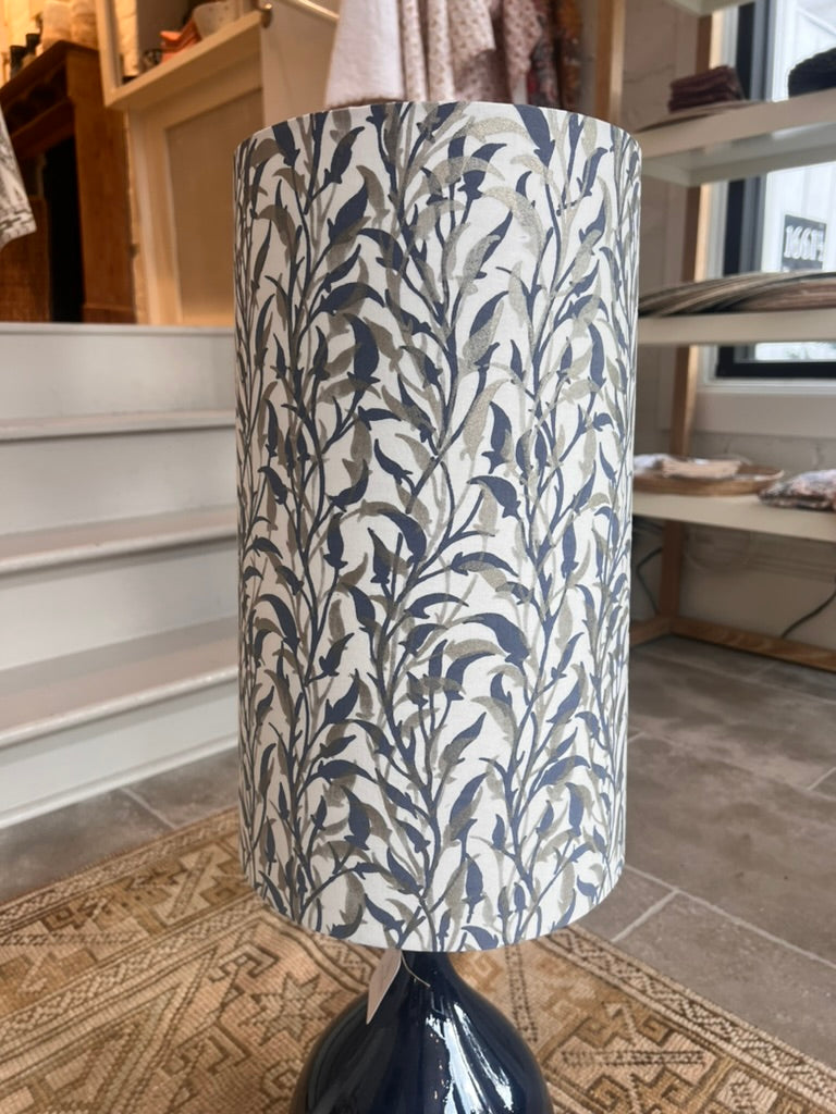 Narrow Table Lamp with Custom Silk Fortuny Lamp Shade