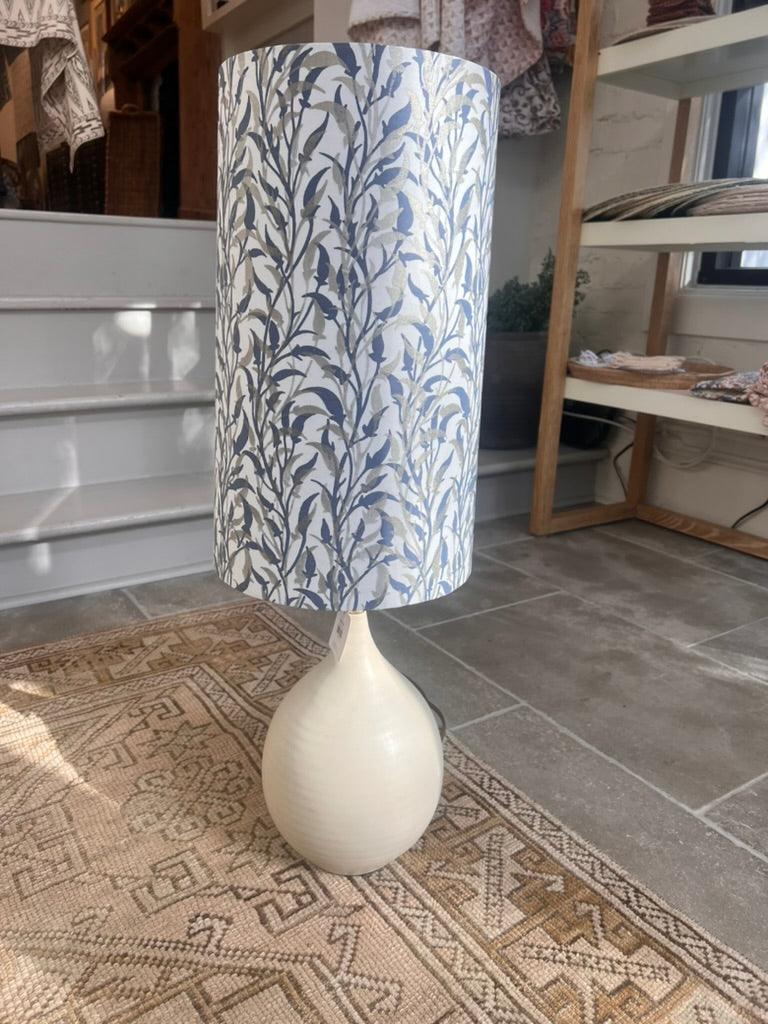 Narrow Table Lamp with Custom Silk Fortuny Lamp Shade