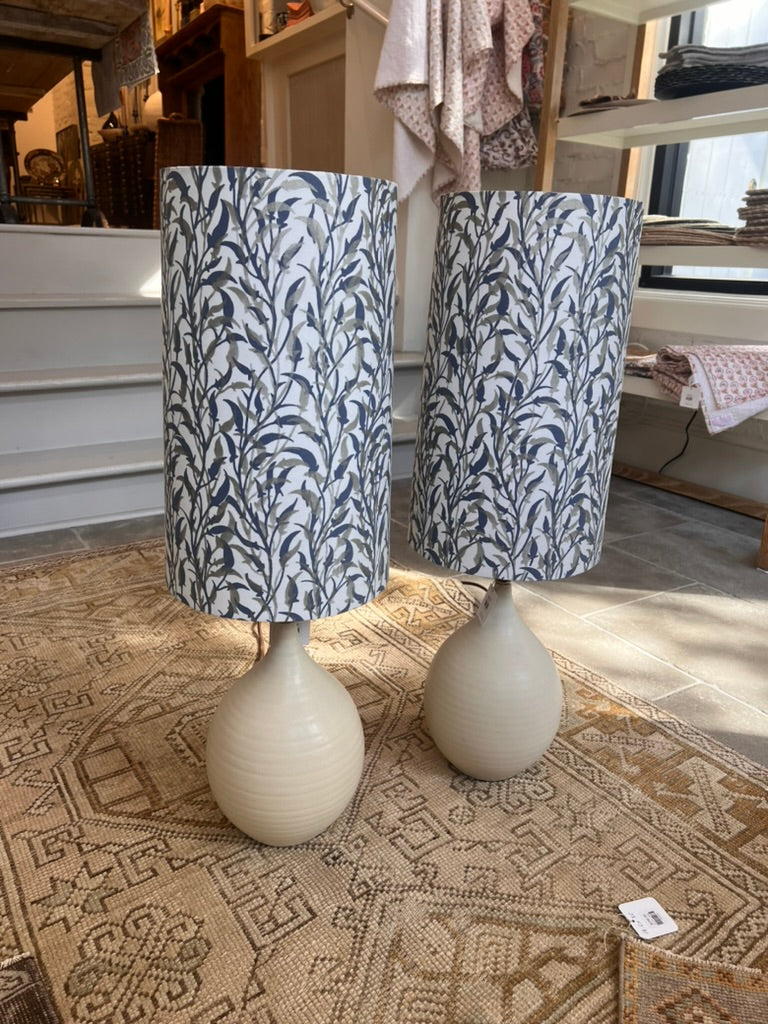 Narrow Table Lamp with Custom Silk Fortuny Lamp Shade