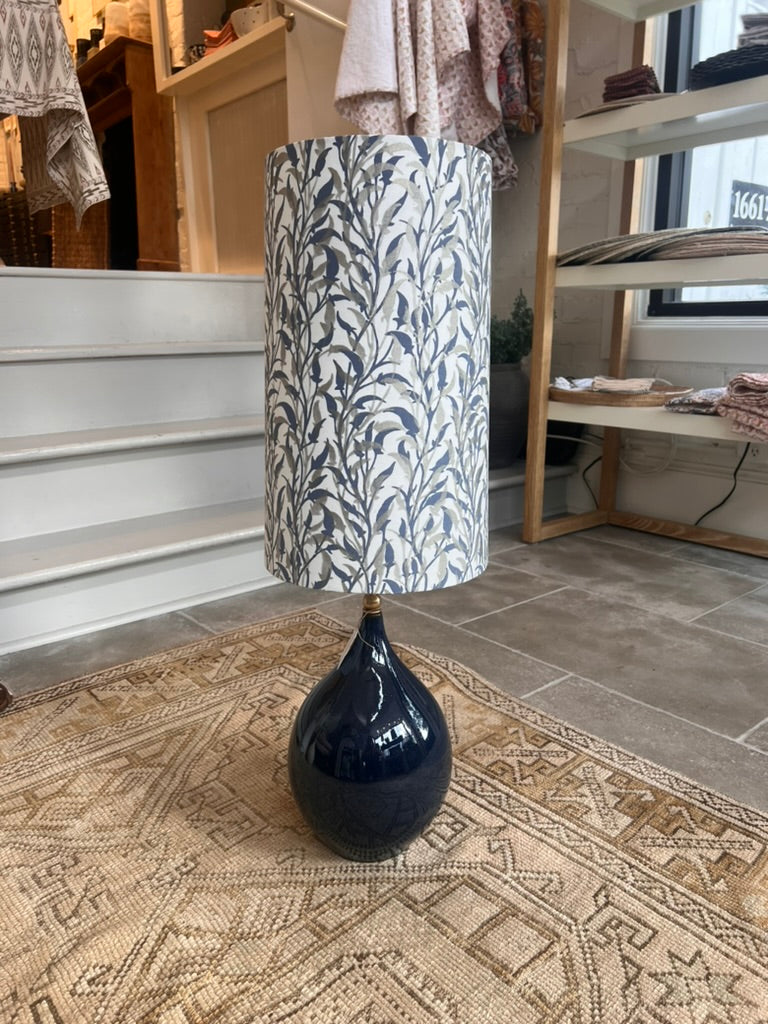 Narrow Table Lamp with Custom Silk Fortuny Lamp Shade