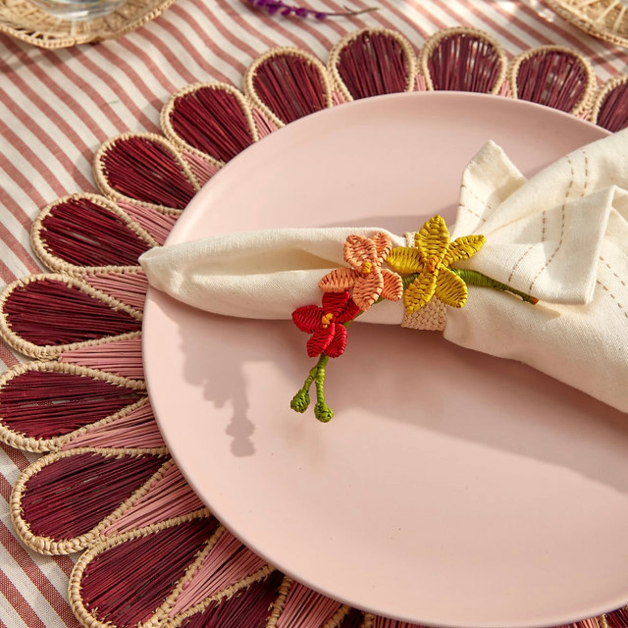 Terracotta/Hot Pink Scallop Handwoven Placemats