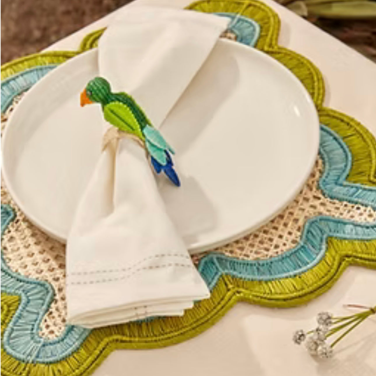 Green/Aquamarine Square Scallop Handwoven Placemats