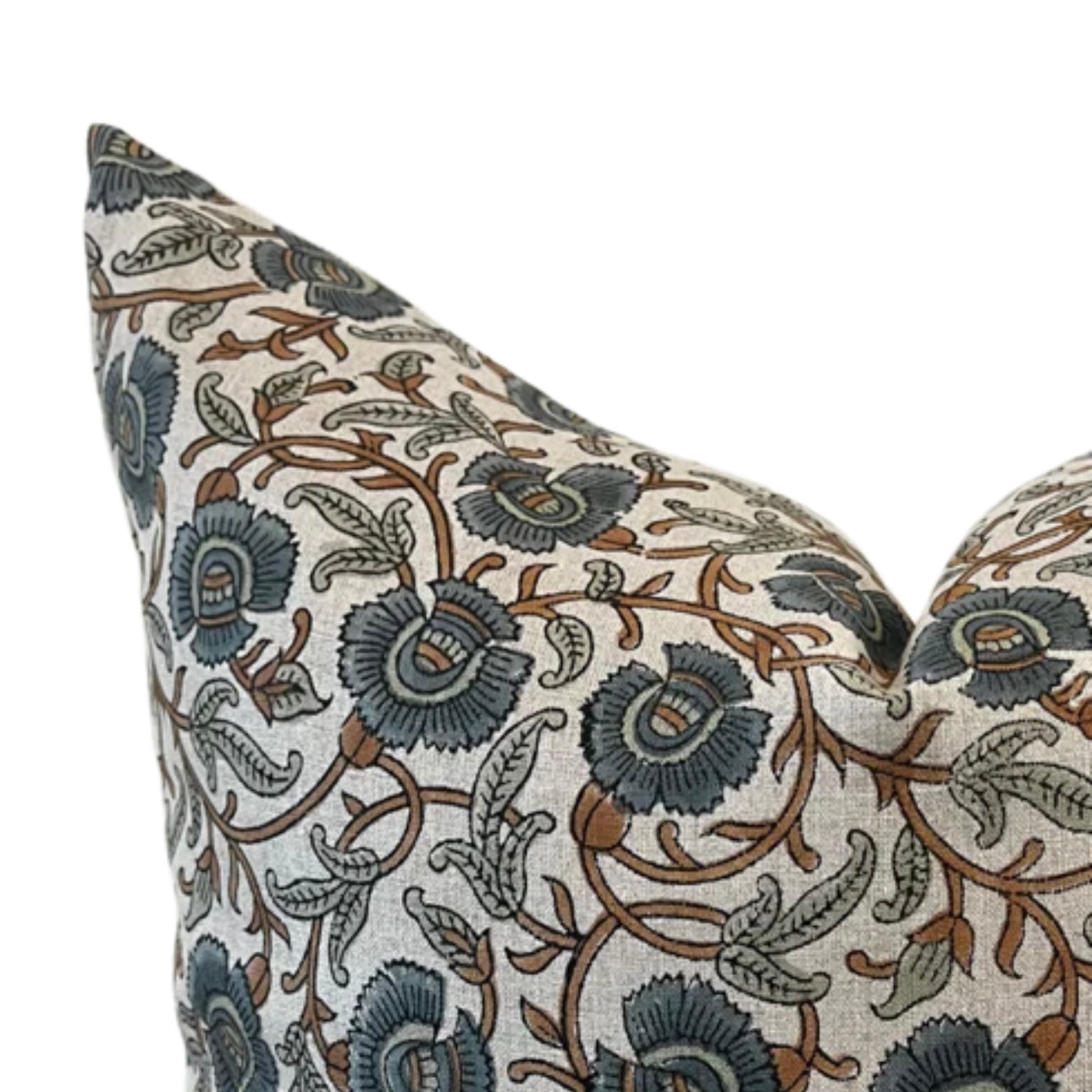 Gilford Blue Floral Block Linen Pillow 14" x 22"