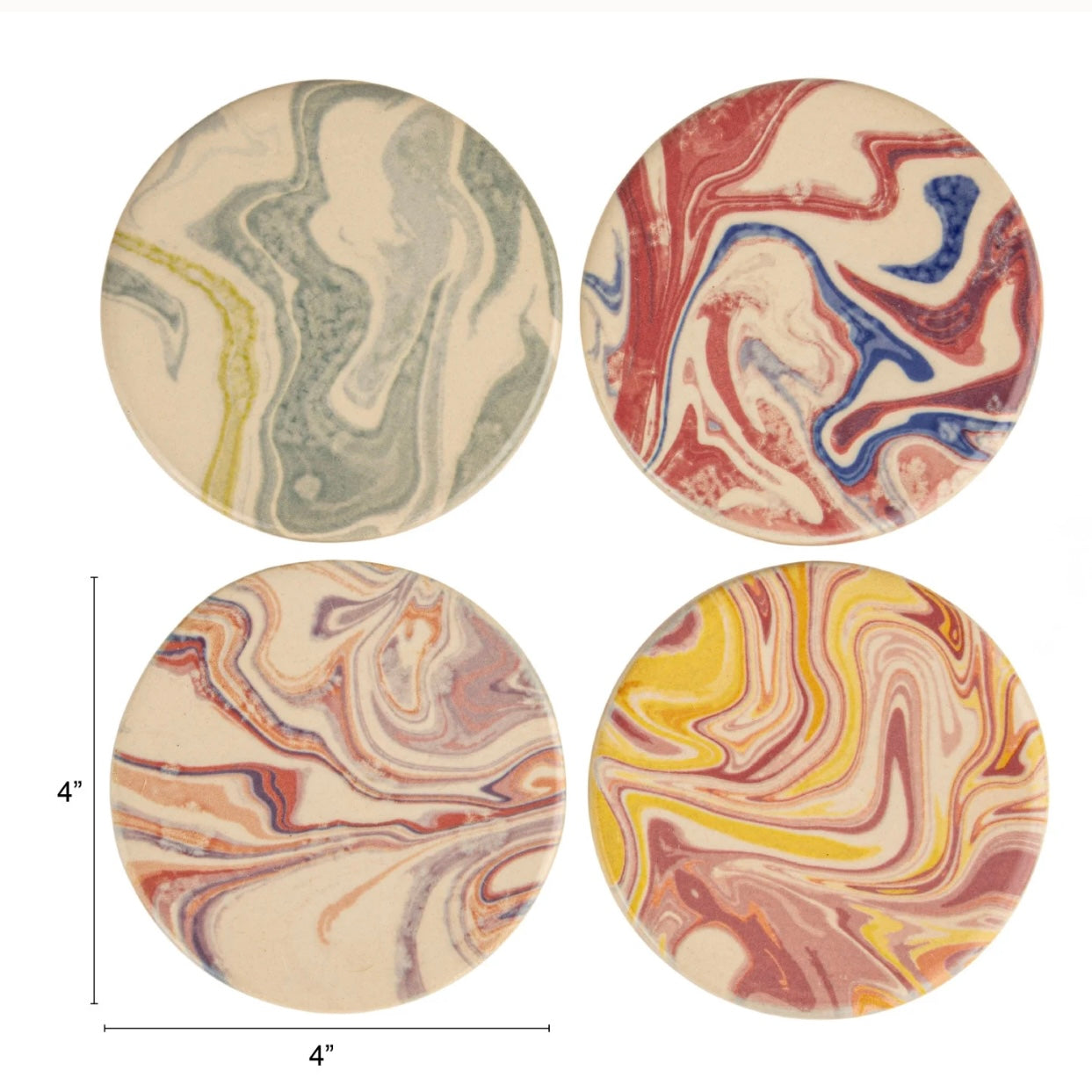 Stoneware Printed Coasters, Set of 4 Tied with Jute
