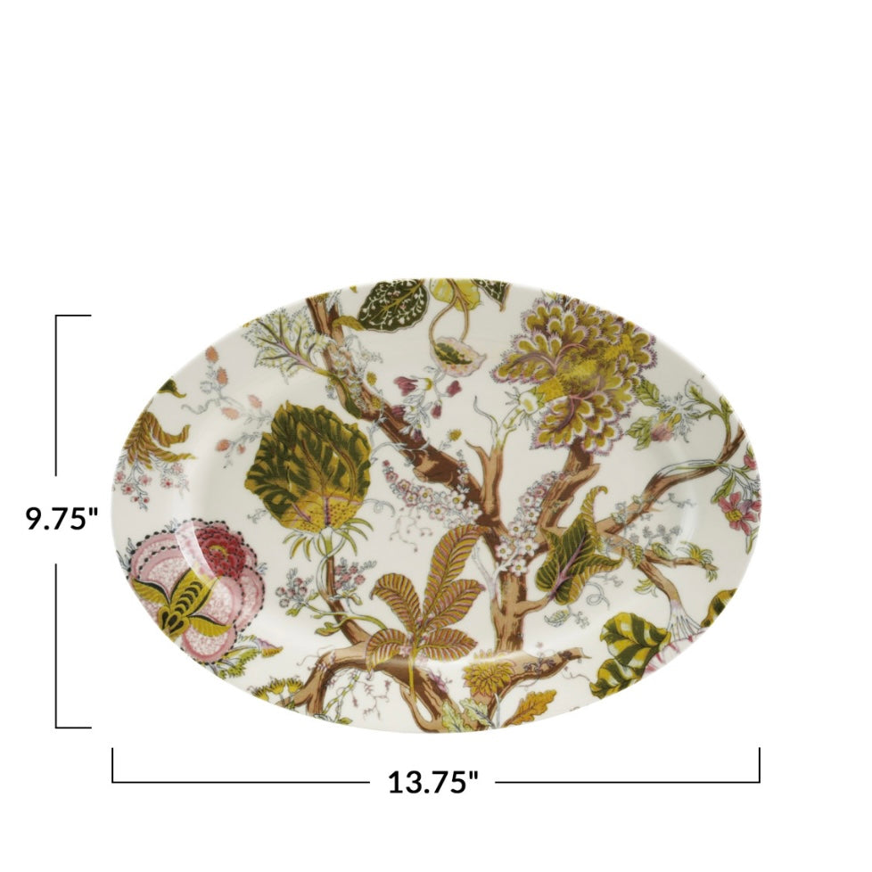 Oval Printed Stoneware Platter w/ Florals