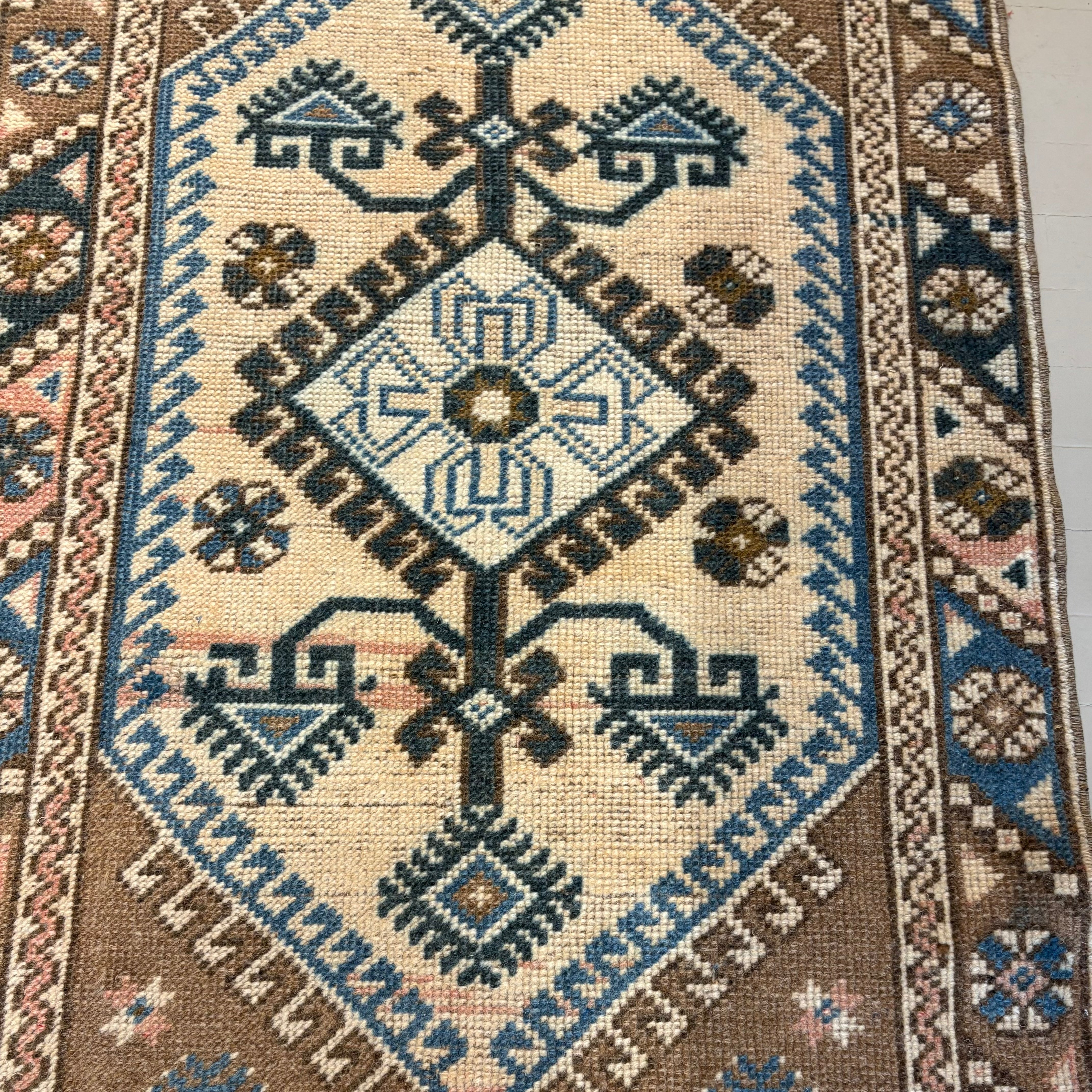 Vintage Beige / Blue  / Pink Oushak Rug