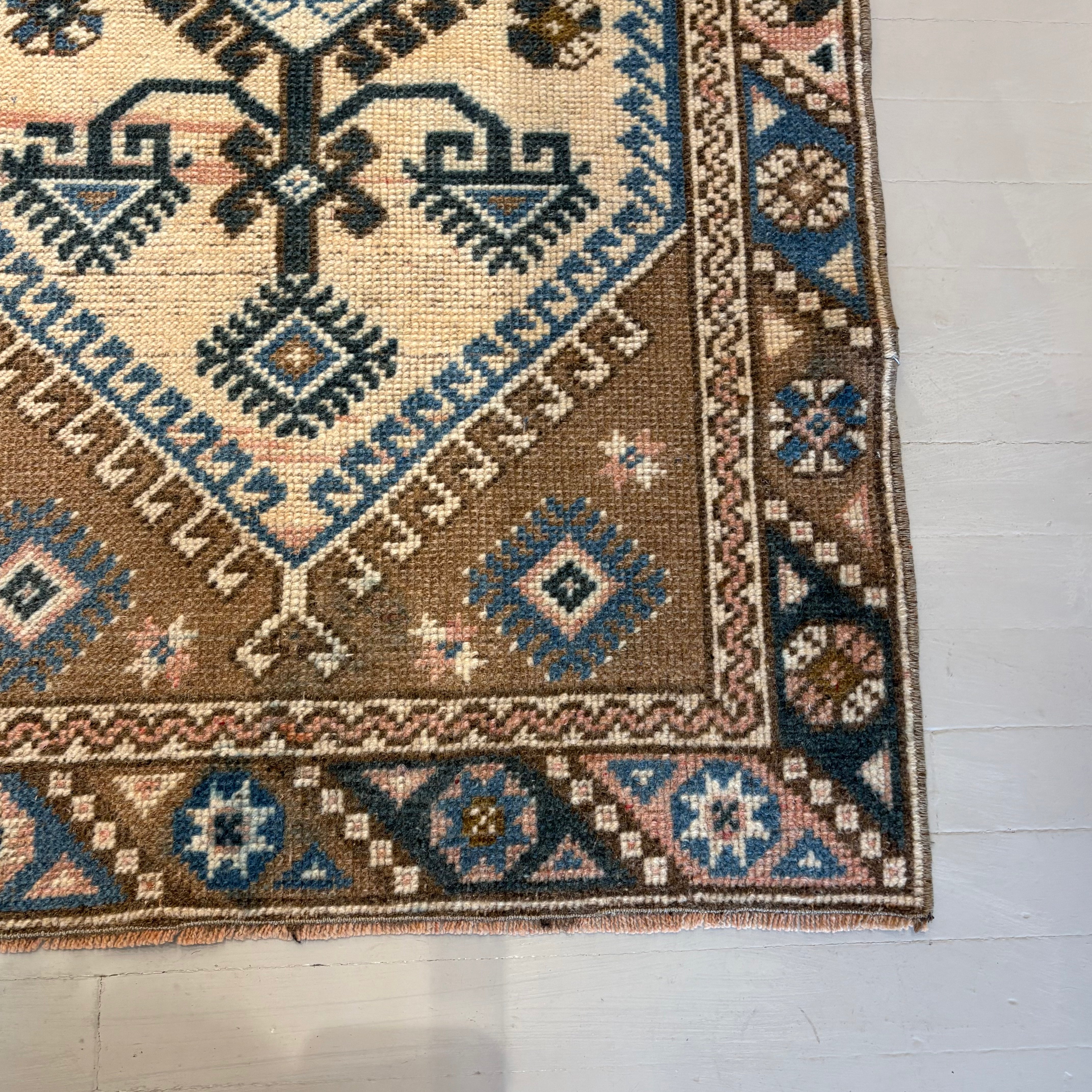 Vintage Beige / Blue  / Pink Oushak Rug