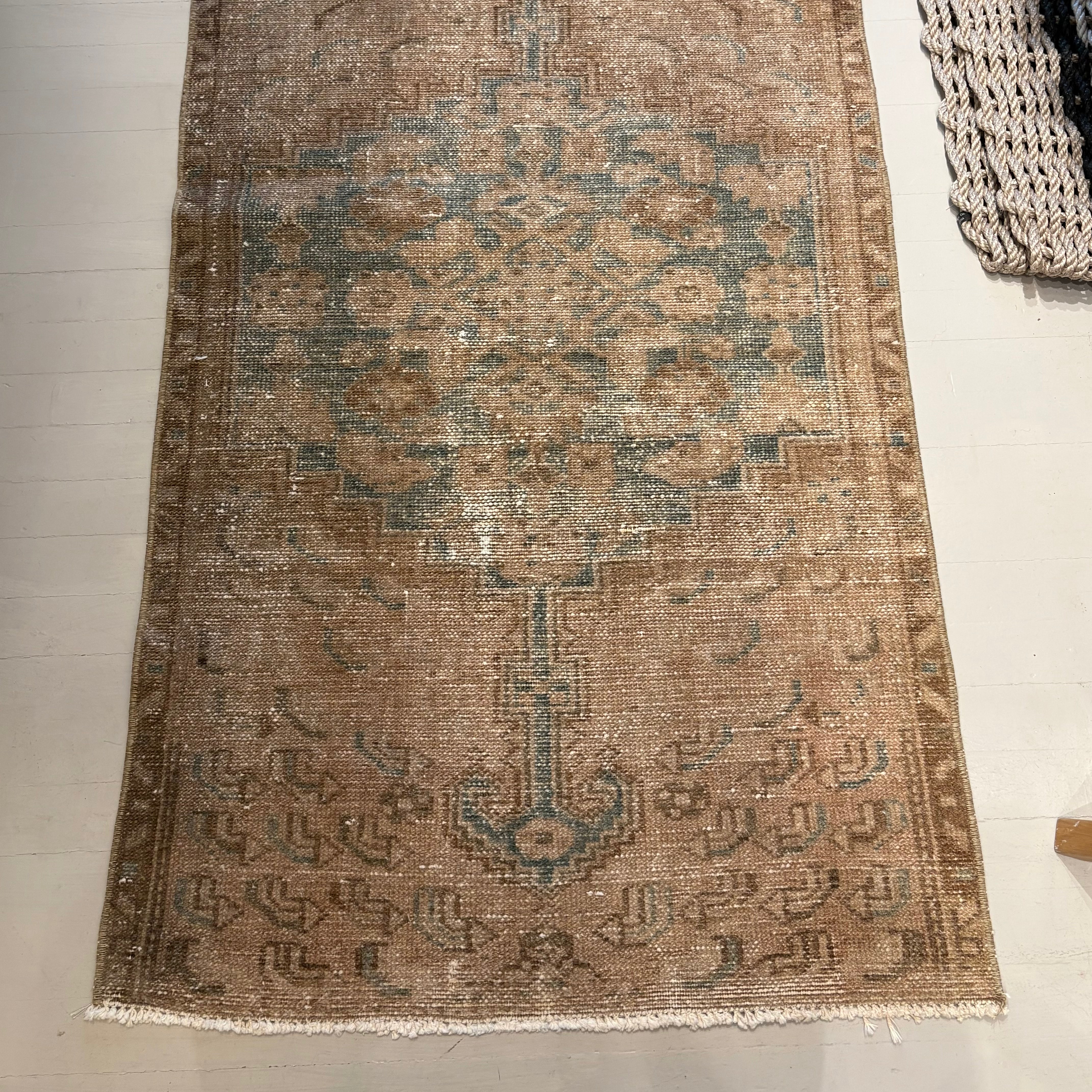 Vintage Brown / Blue / Beige Oushak Runner