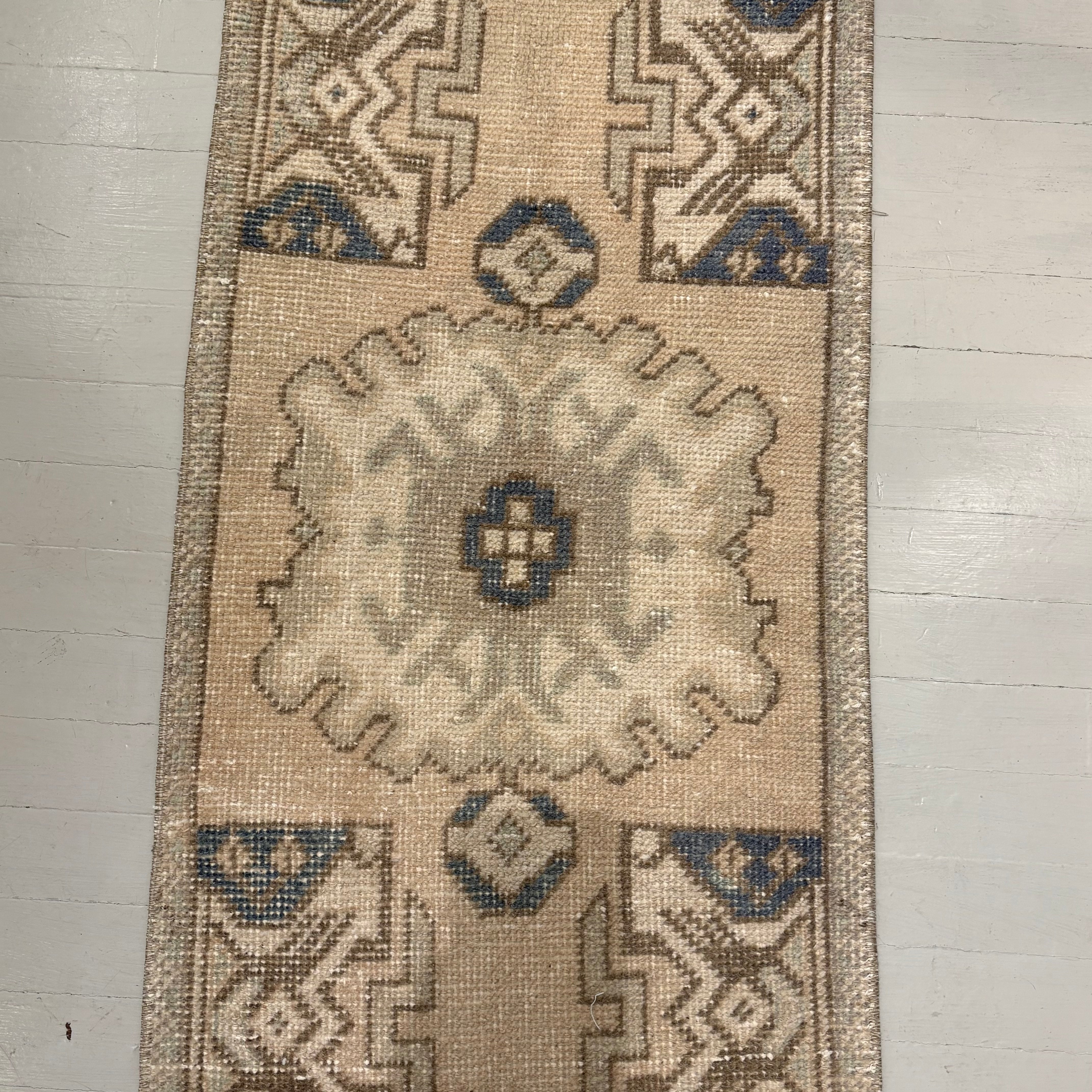 Vintage Neutrals with Beige and Brown Oushak Mini Rug