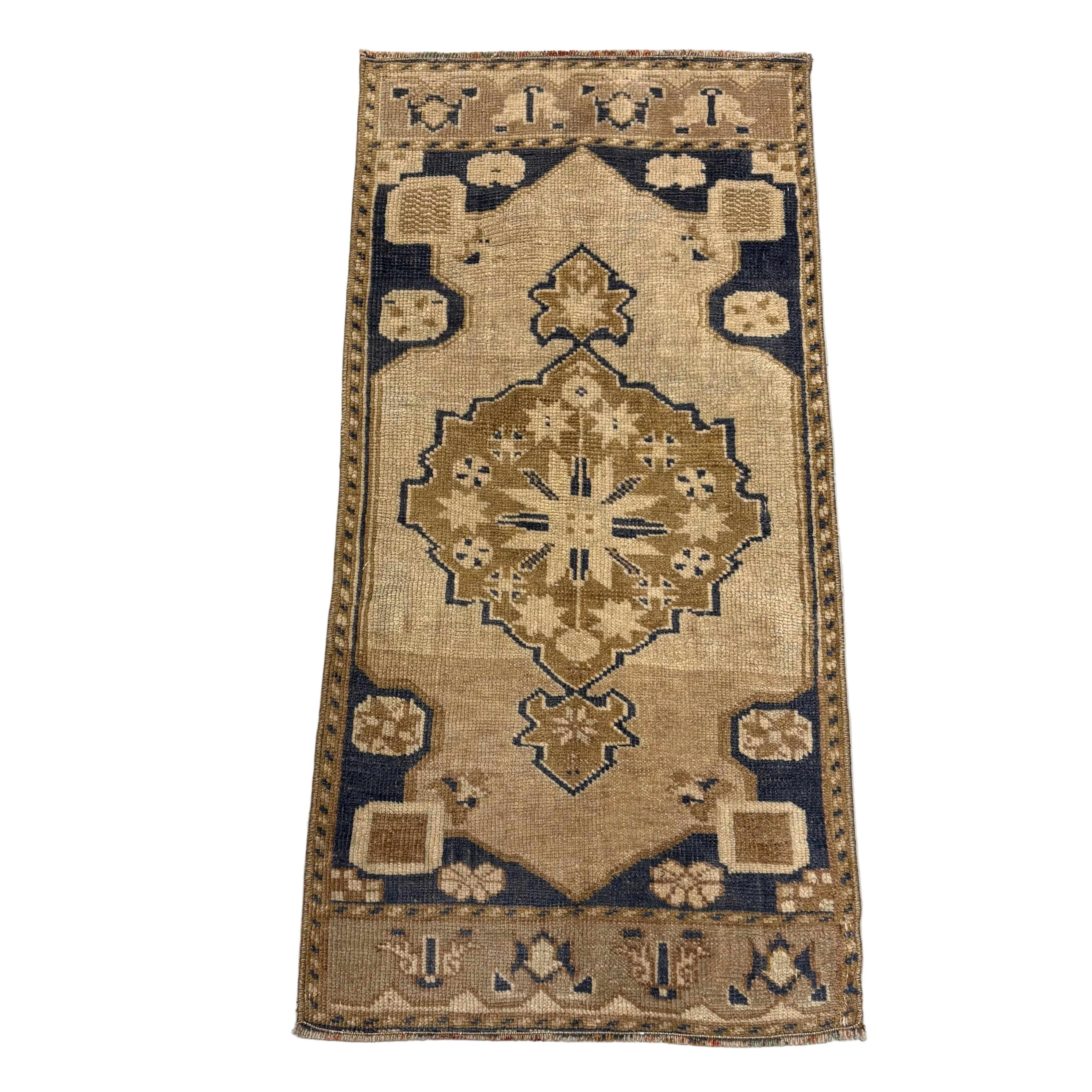 Vintage Neutrals with Beige and Blue Oushak Mini Rug