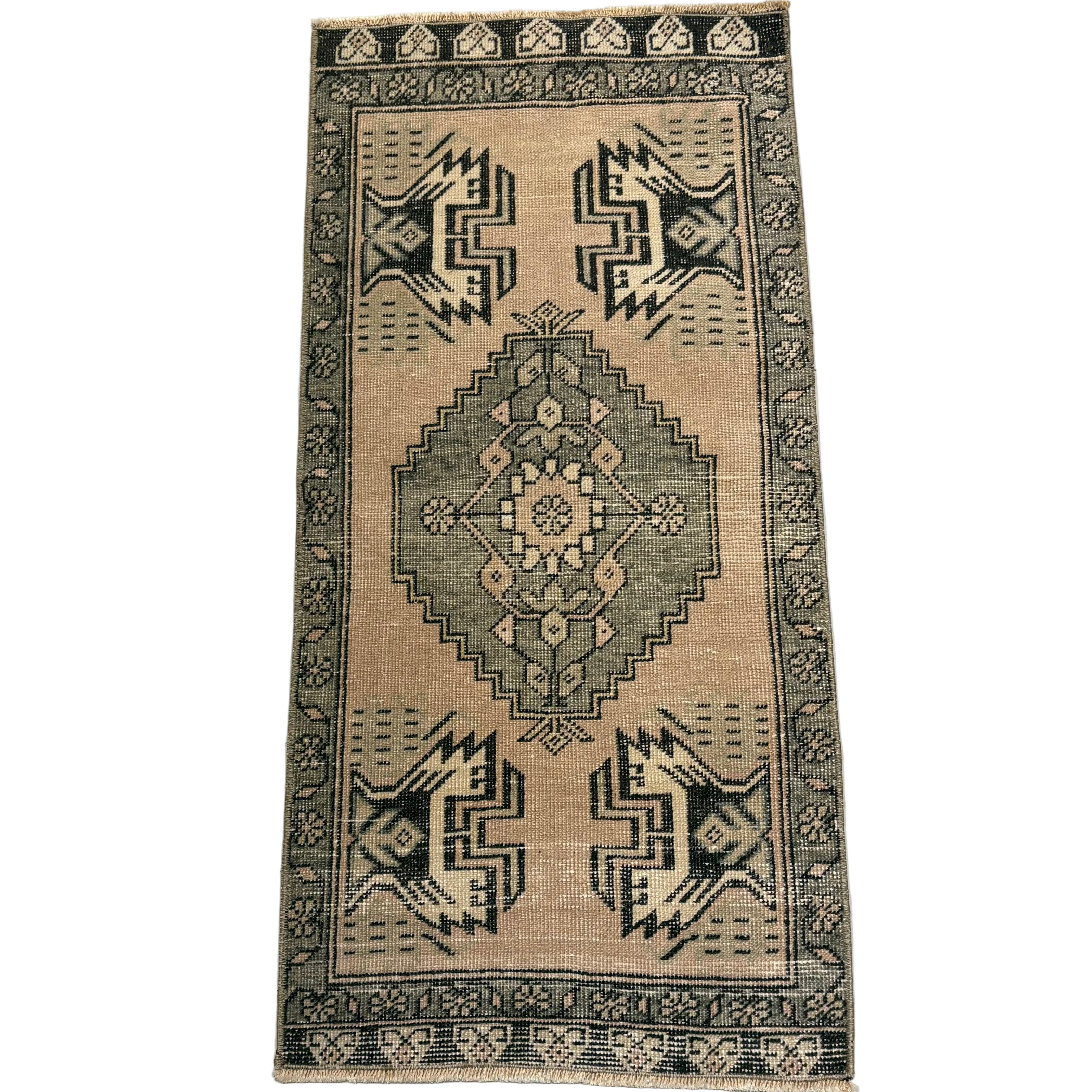 Vintage Light Beige Neutral with Grey  Oushak Mini Rug