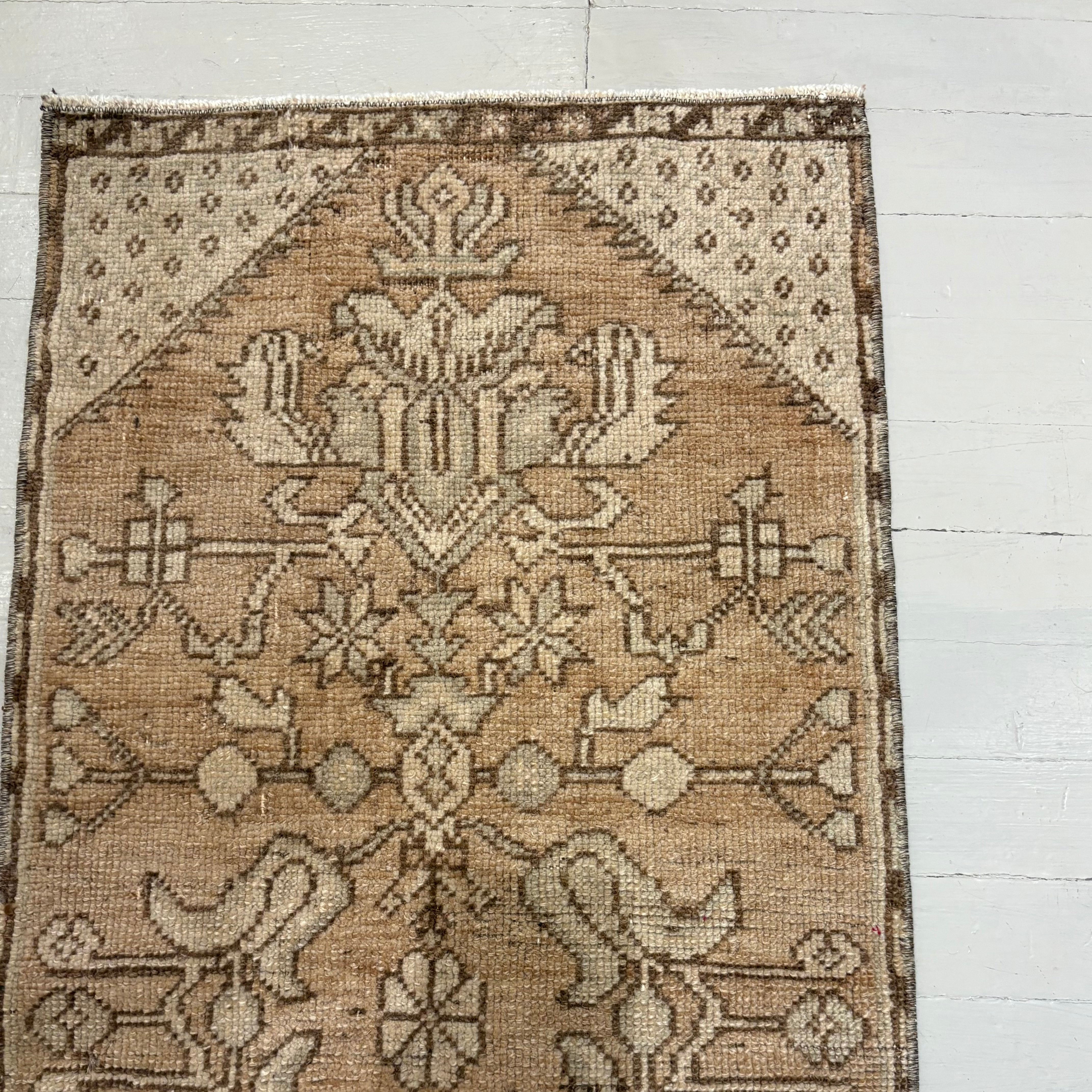 Vintage Light Beige and Cream Oushak Mini Rug