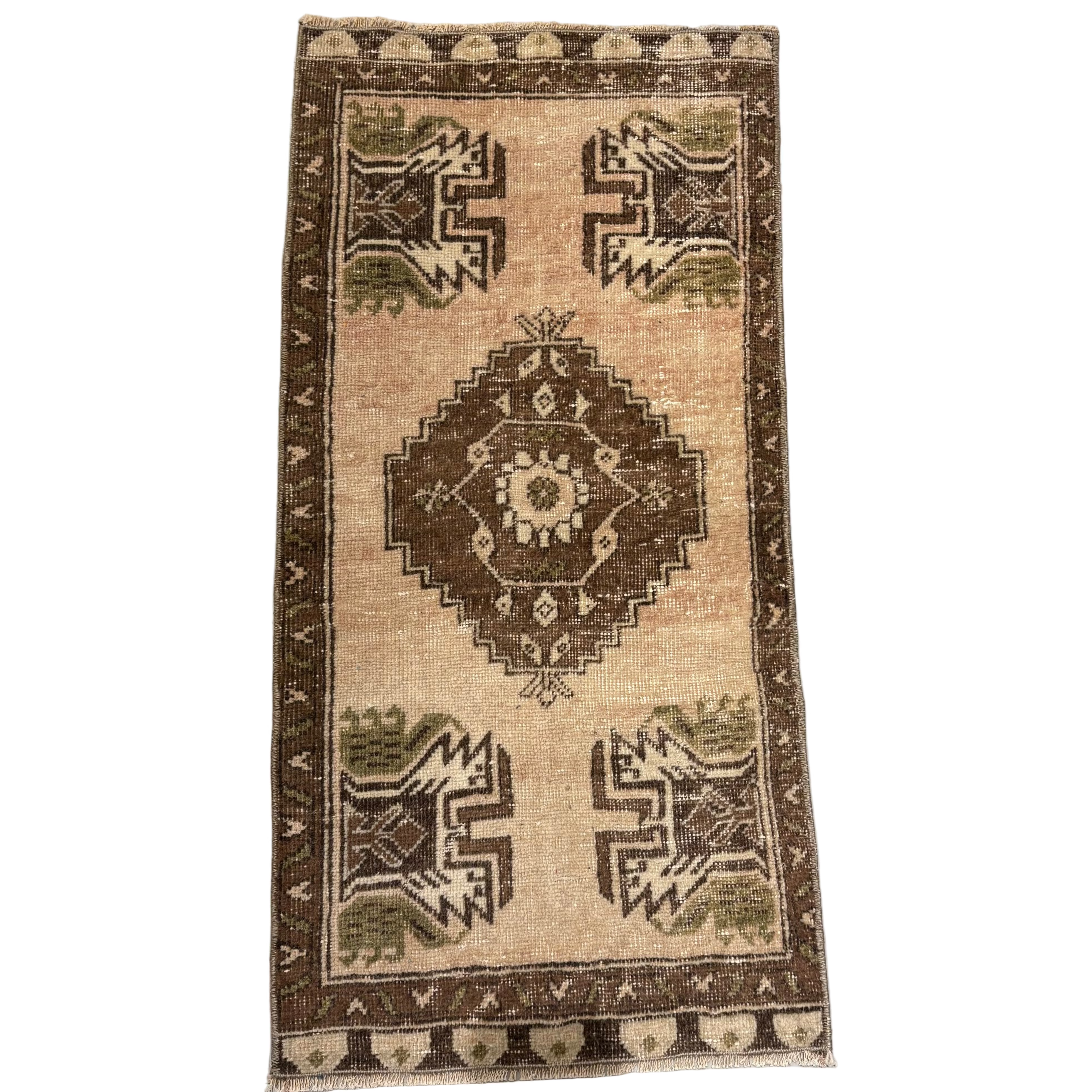 Vintage Beige / Brown / Green  Oushak Mini Rug