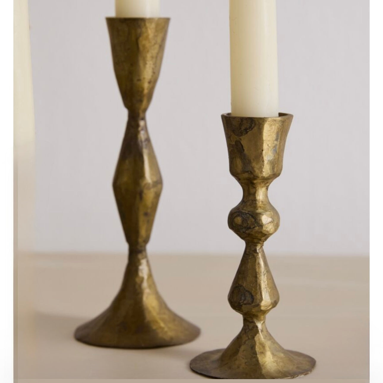 Antique Hammered Metal Candlestick - Medium