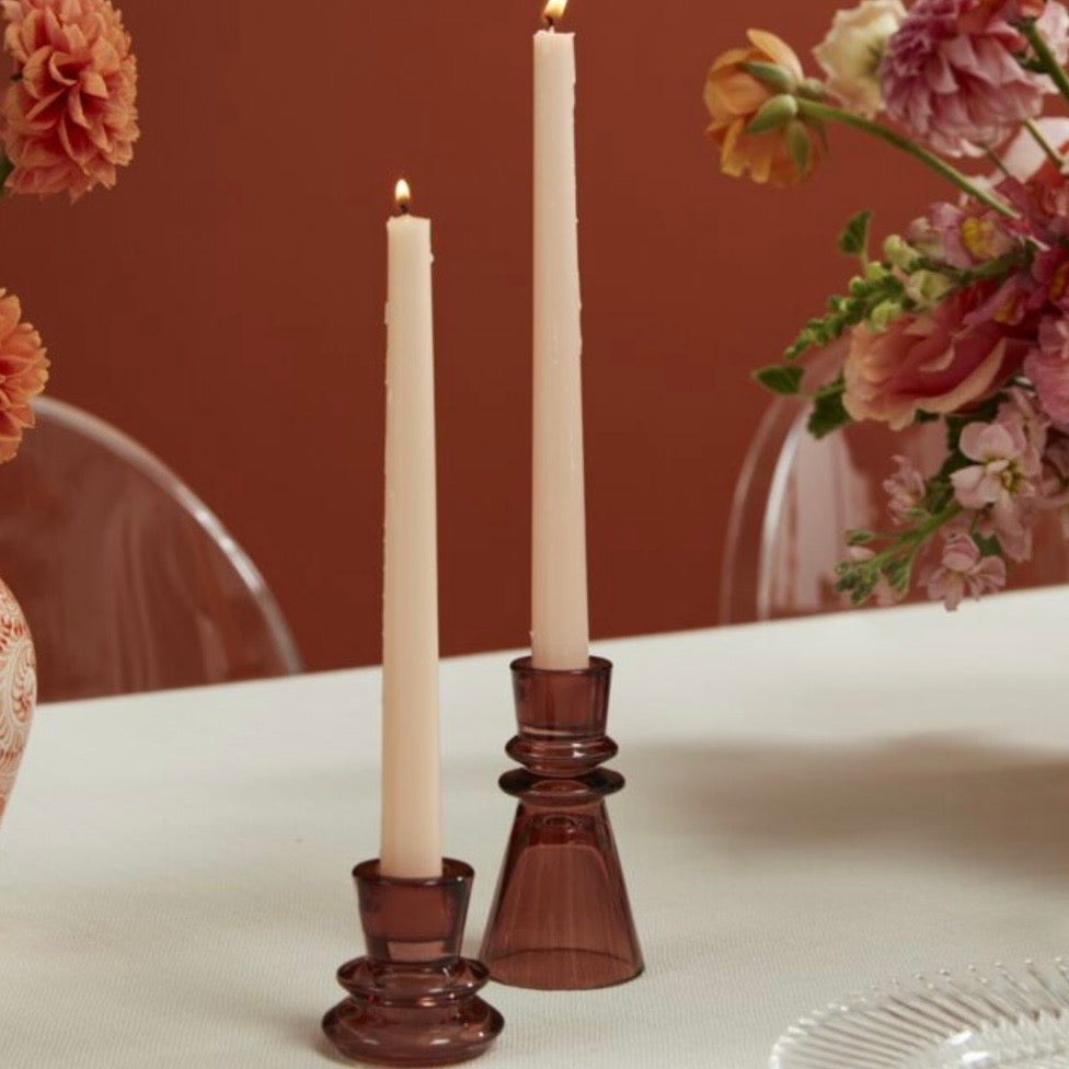 Smokey Brown Glass Sculptural Candlesticks