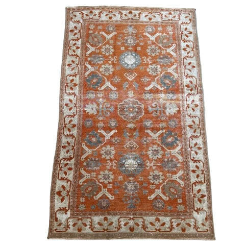 Antique Orange and Blue Oushak Rug