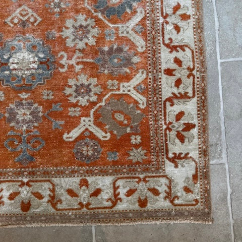Antique Orange and Blue Oushak Rug