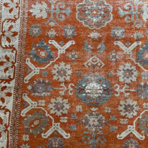 Antique Orange and Blue Oushak Rug