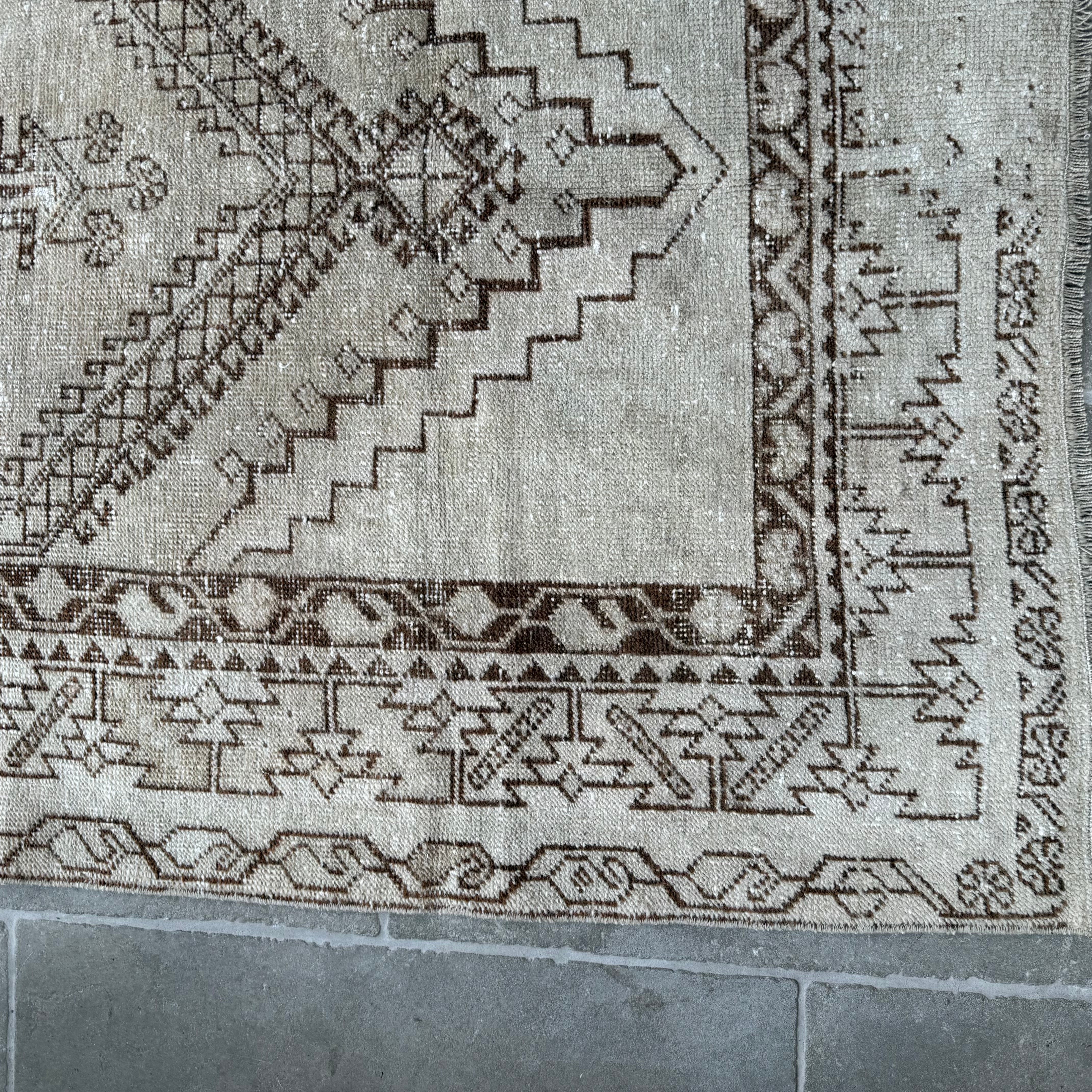 Vintage  Beige and Brown Oushak Rug