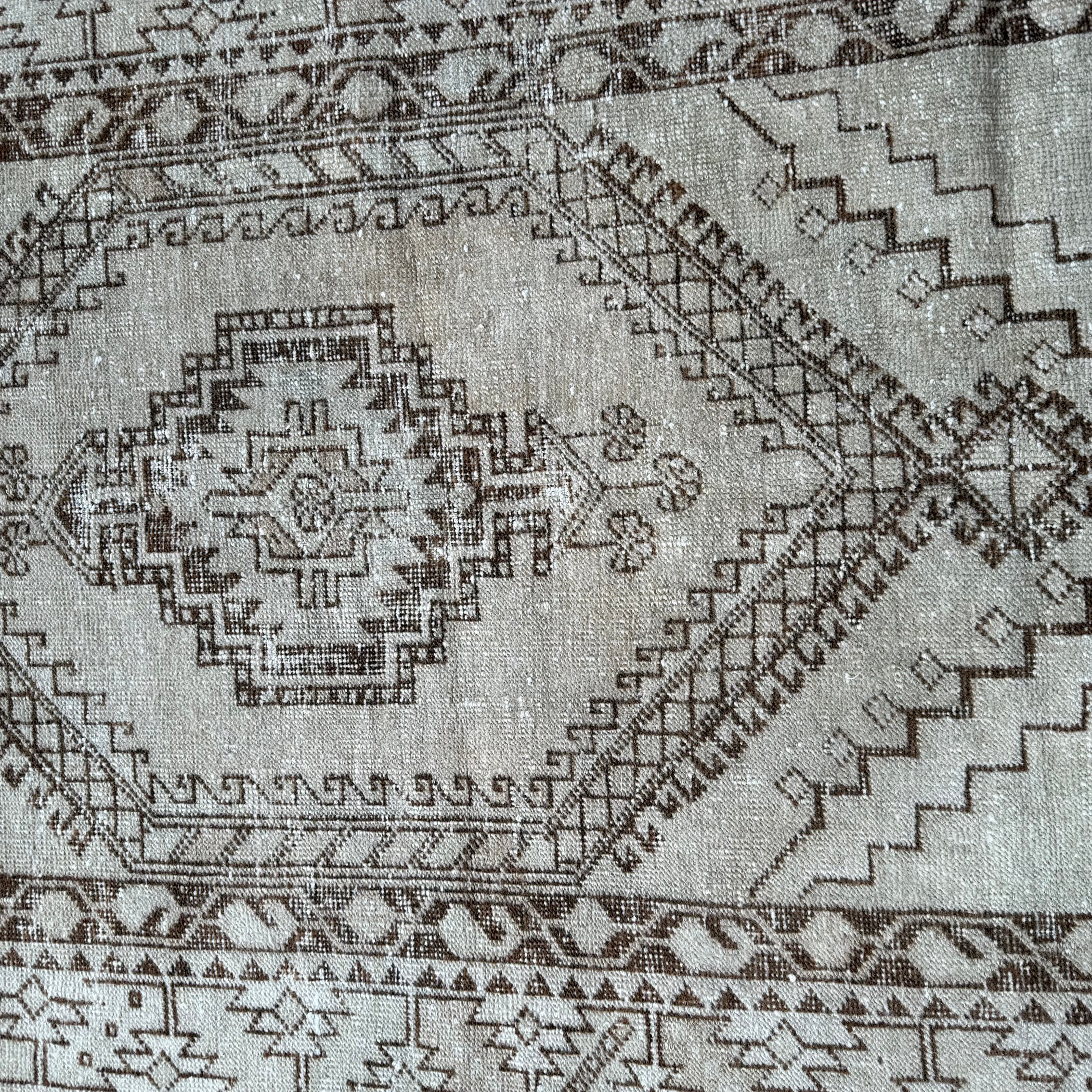 Vintage  Beige and Brown Oushak Rug