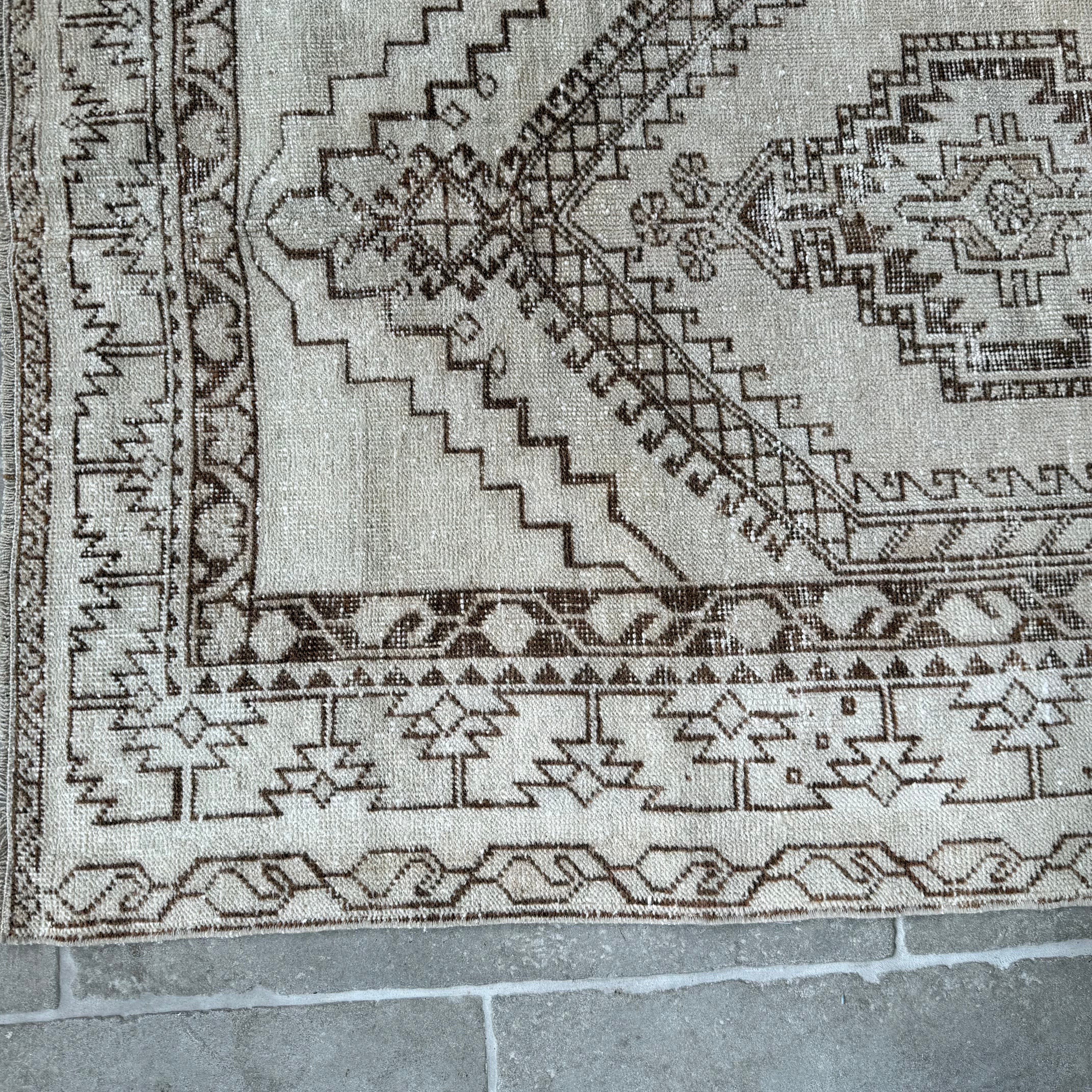 Vintage  Beige and Brown Oushak Rug