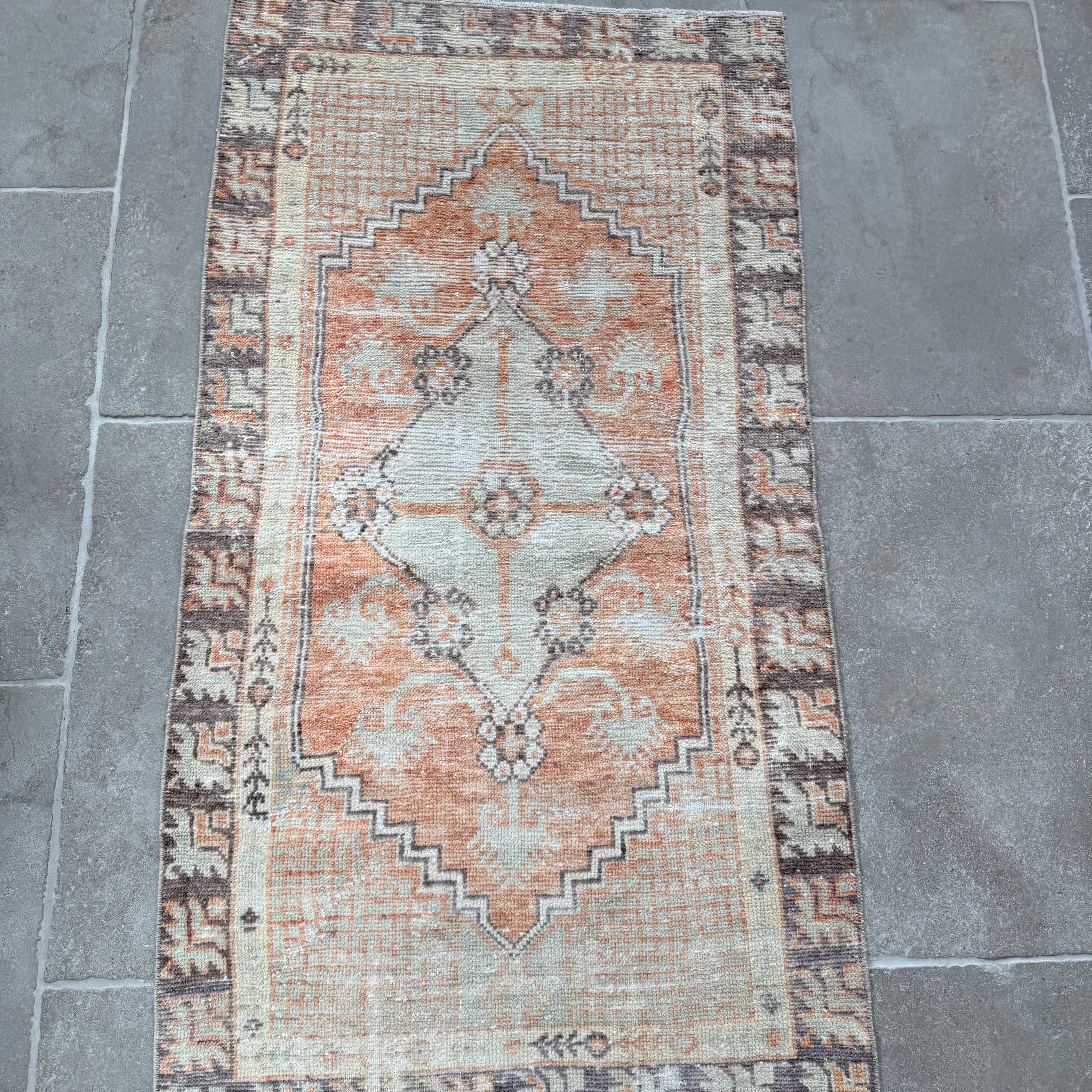 Vintage Orange / Light Blue / Brown Oushak Rug