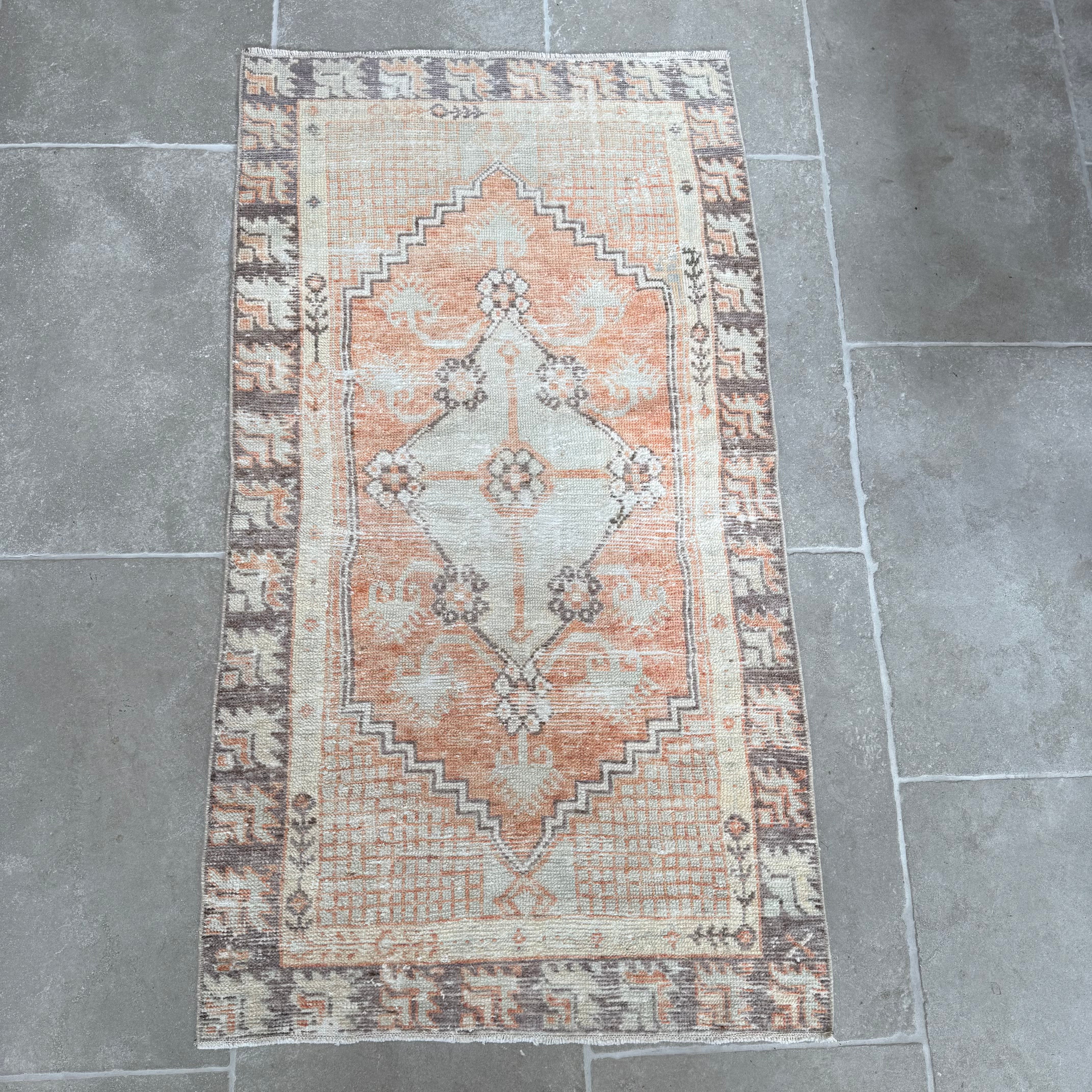 Vintage Orange / Light Blue / Brown Oushak Rug