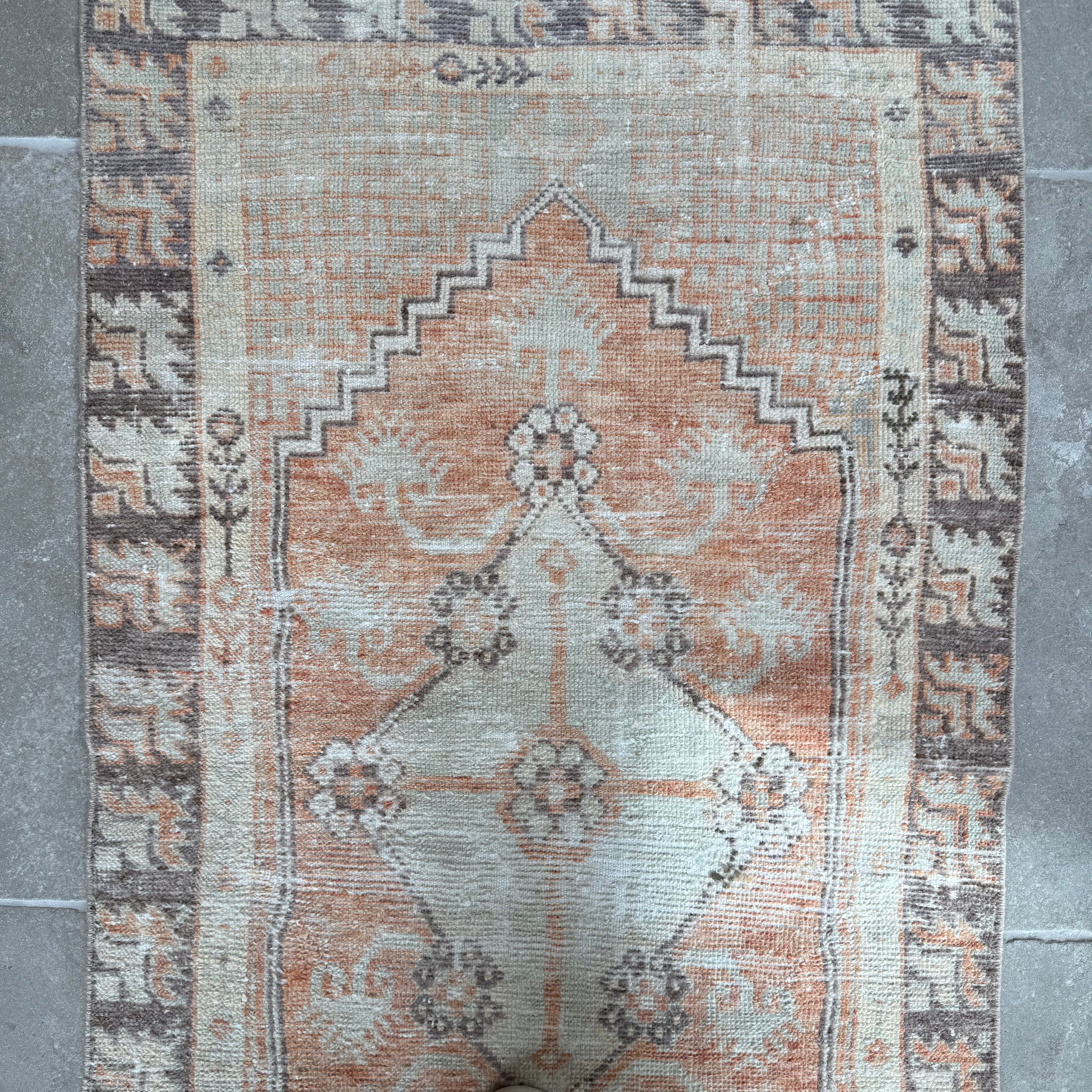 Vintage Orange / Light Blue / Brown Oushak Rug