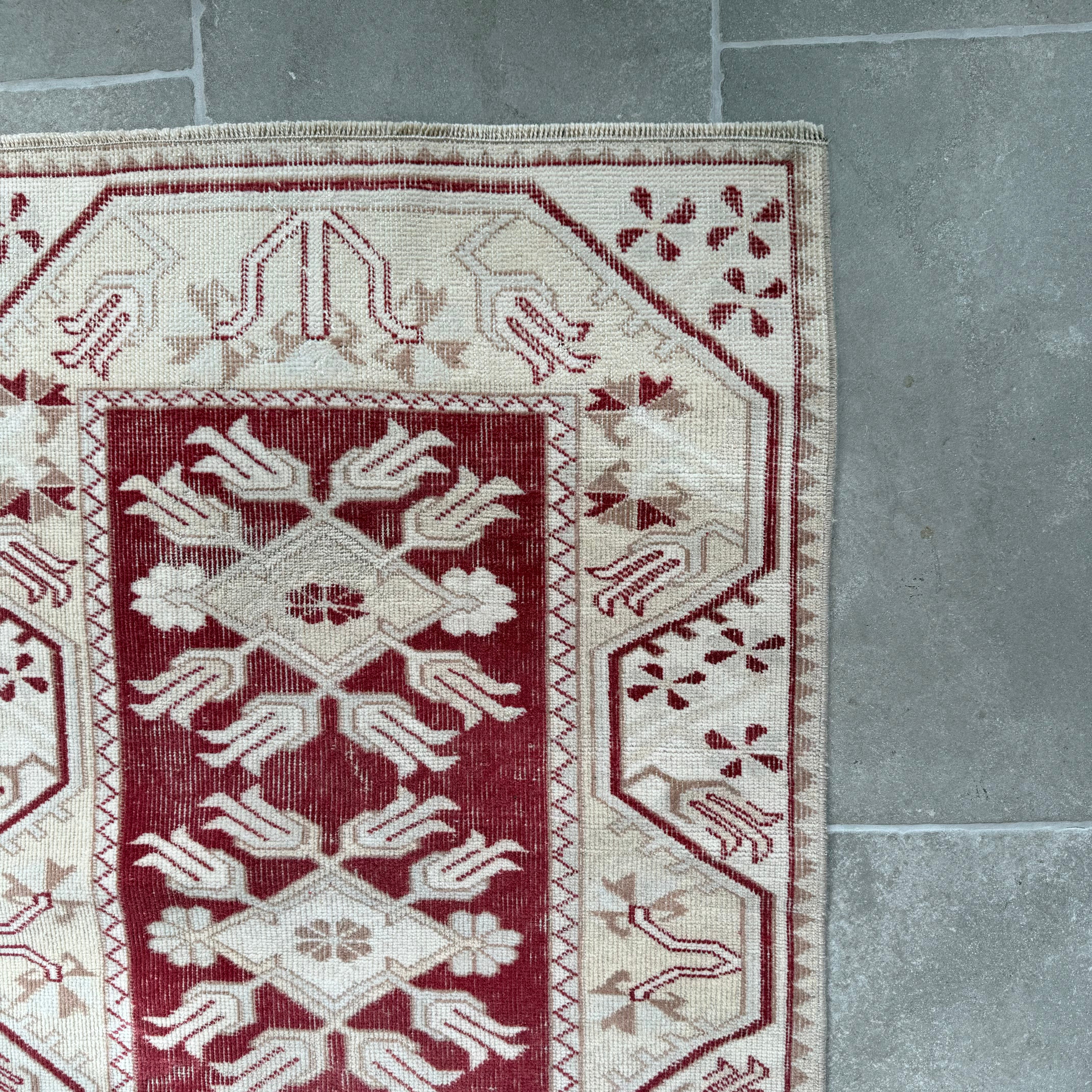 Vintage  Beige and Red Oushak Rug