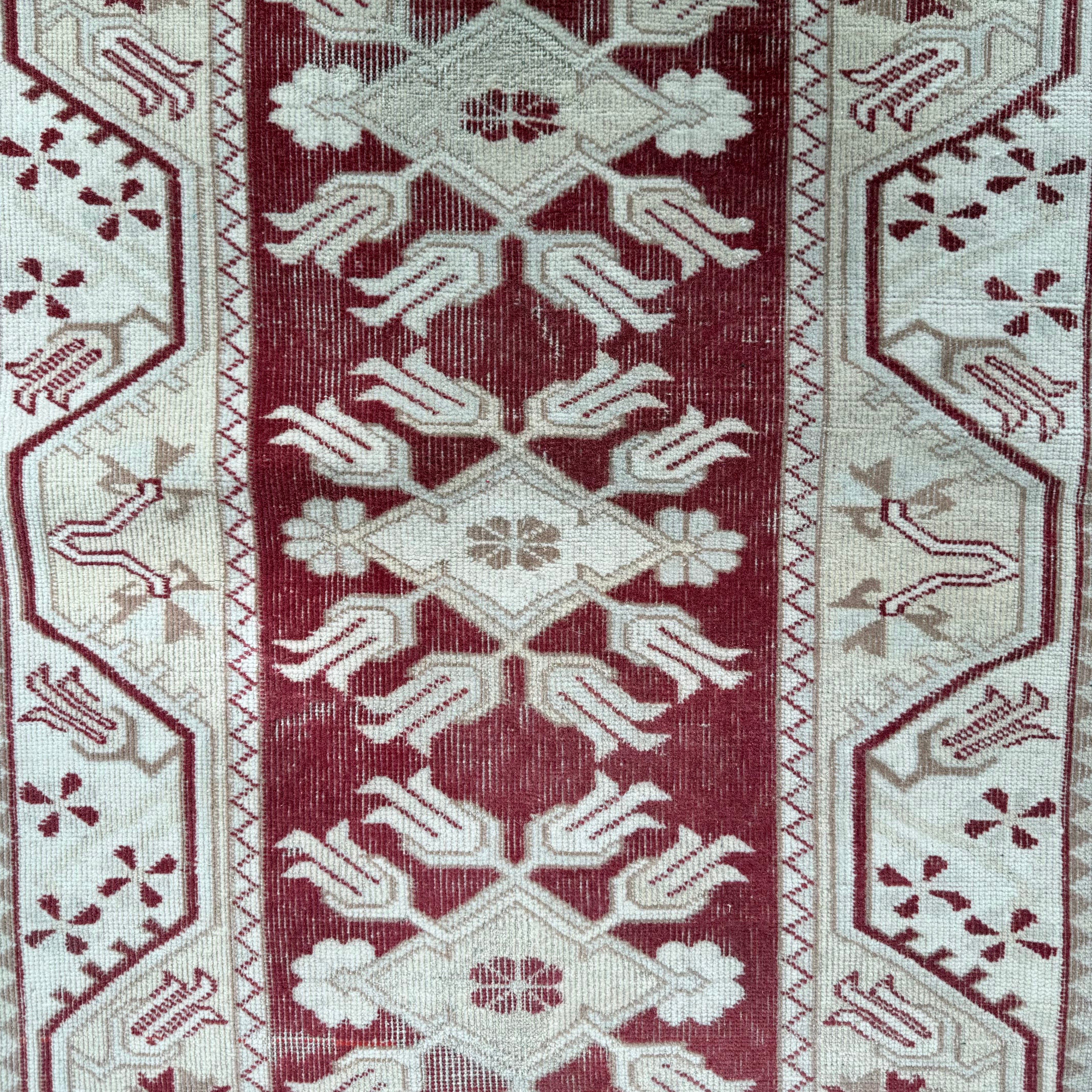 Vintage  Beige and Red Oushak Rug