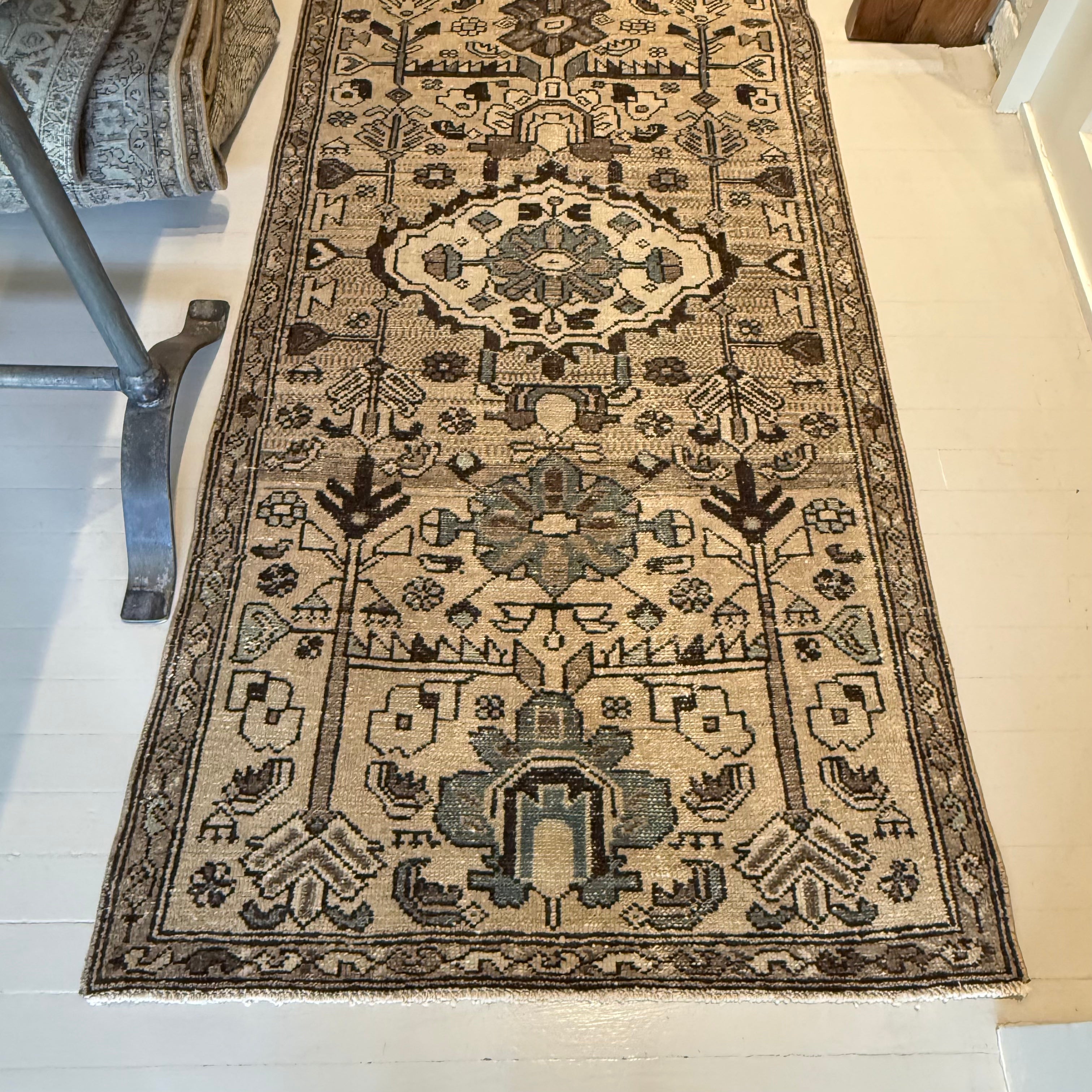 Vintage Beige / Light Brown / Brown / Blue Oushak Runner