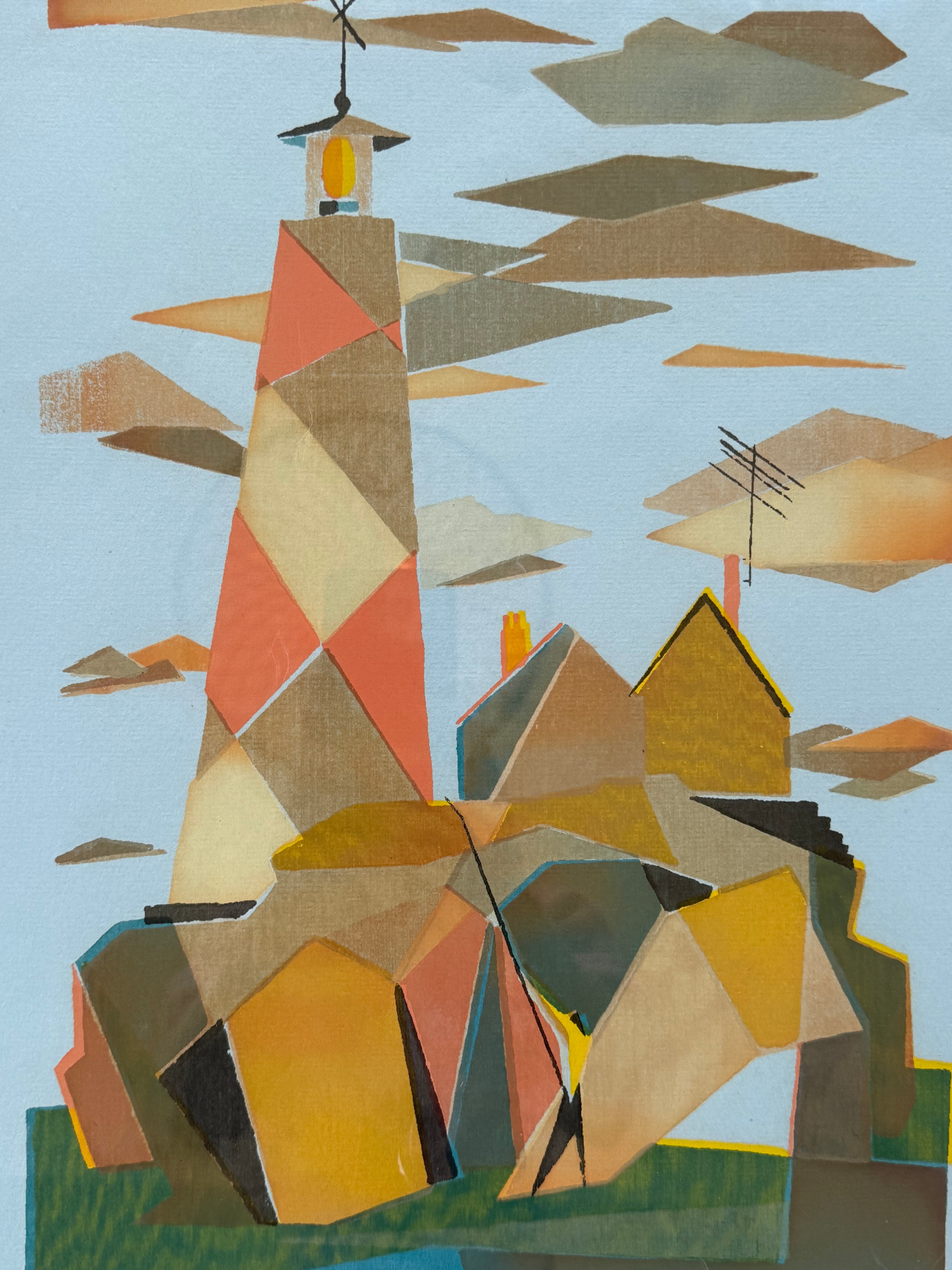 Fisher's Rock Vintage Woodblock