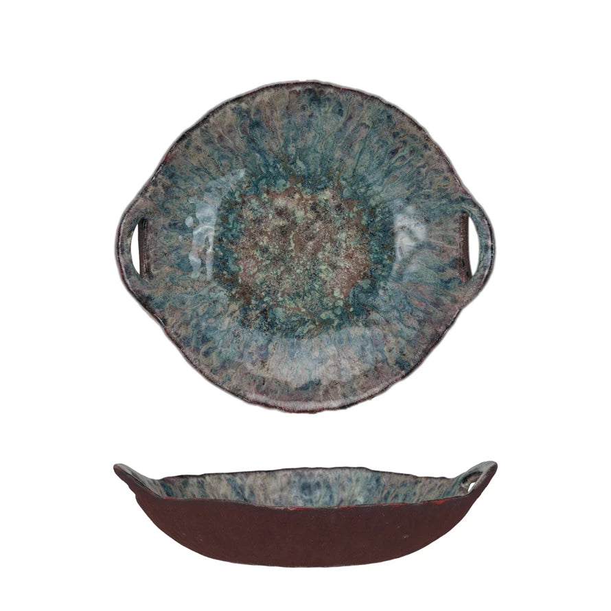 Glazed Stoneware Bowl with Handles