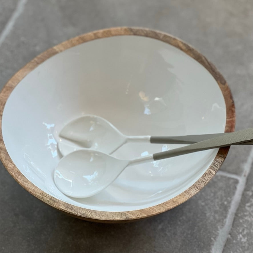 Extra Large Mango Wood & White Enamel Bowl