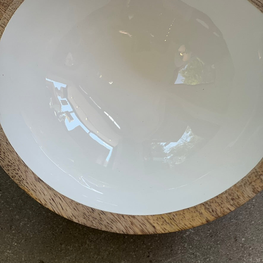 Extra Large Mango Wood & White Enamel Bowl