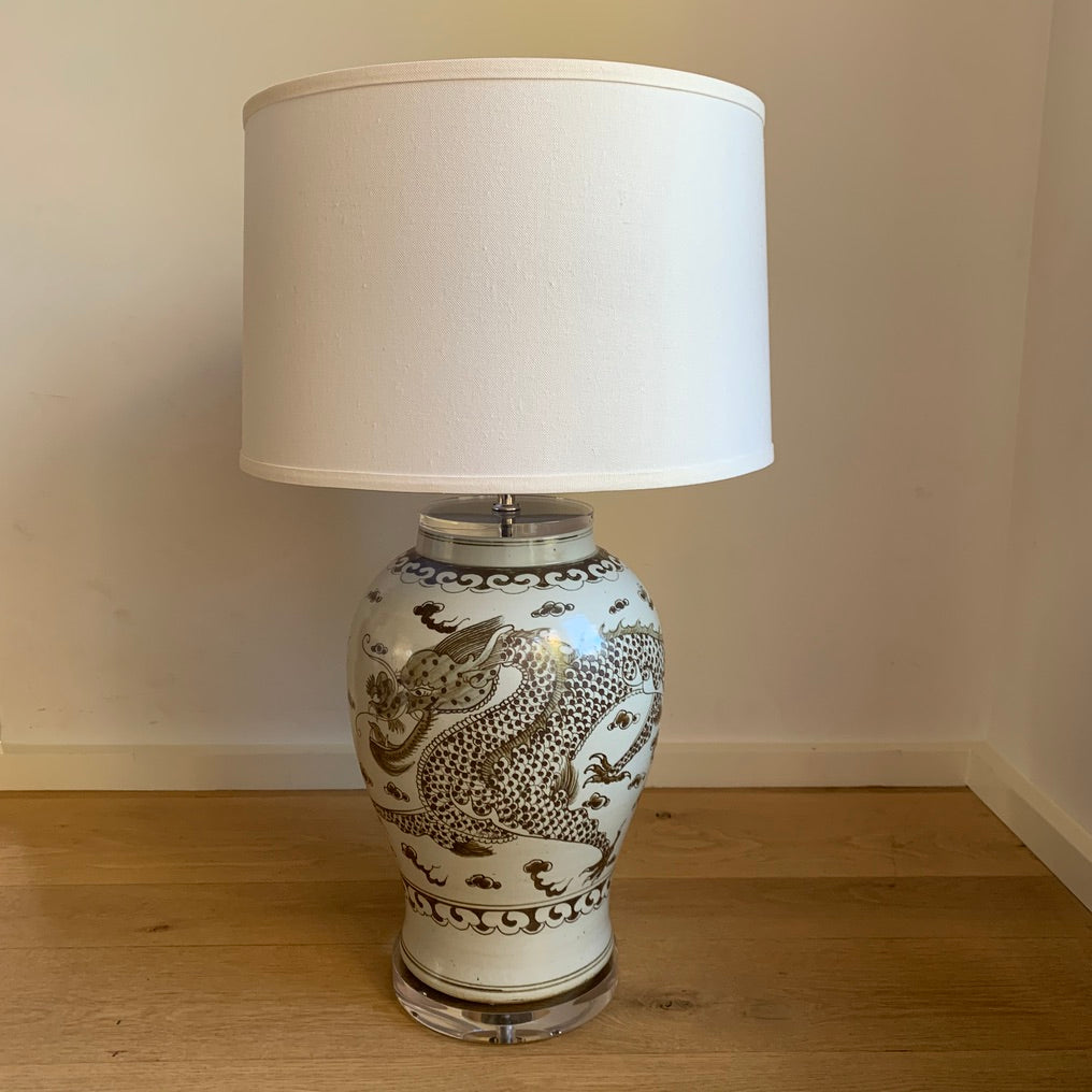 Brown & White Dragon Jar Lamp